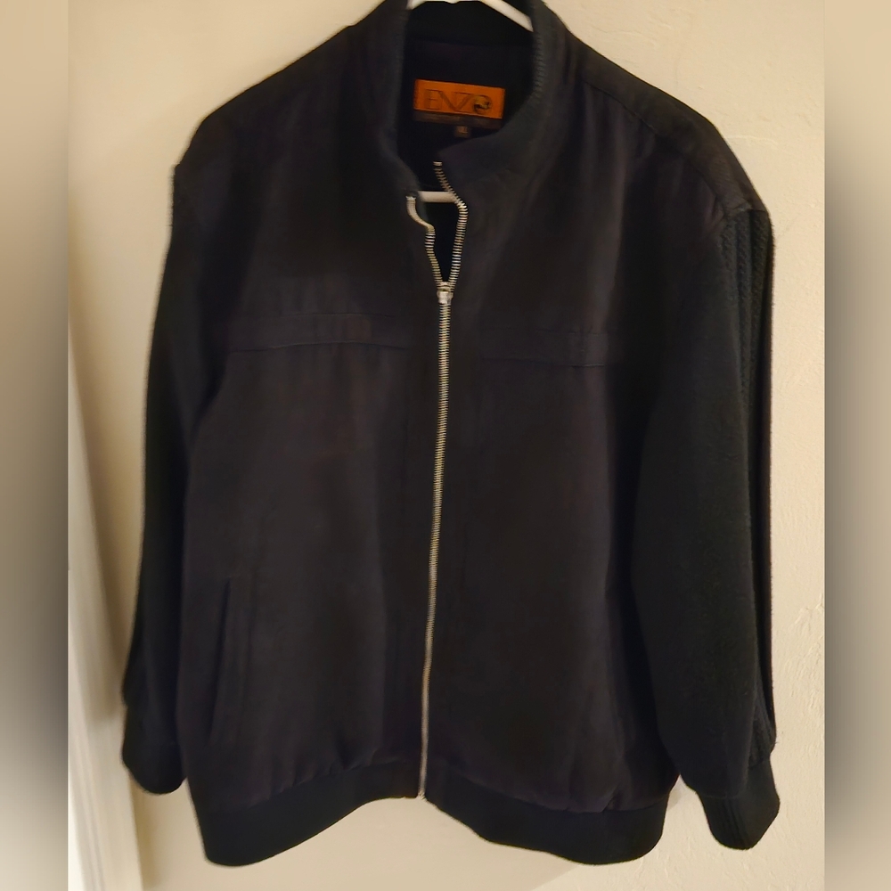 Enzo Tovare Italy Coat Mens Full Zip Jacket Faux Suede Black With Pockets XL